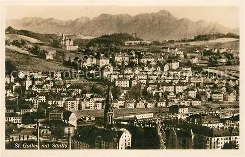 AK / Ansichtskarte St Gallen SG Stadtpanorama mit Saentis Appenzeller Alpen Kat. St Gallen