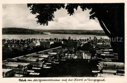 AK / Ansichtskarte Werder Havel Hotel Gaststaette Bismarckhoehe Blick von der Gartenterrasse auf Havel und Umgebung Kat. Werder