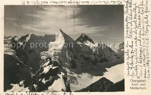 AK / Ansichtskarte Obergabelhorn und Matterhorn Gebirgspanorama Walliser Alpen Kat. Obergabelhorn
