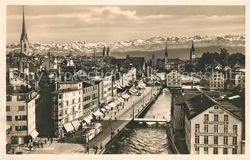 AK / Ansichtskarte Zuerich ZH Stadtbild mit Limmat Alpenkette