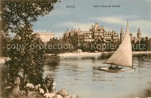 AK / Ansichtskarte Zuerich ZH Rotes Schloss Tonhalle Segelboot Zuerichsee
