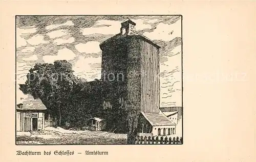 AK / Ansichtskarte Beeskow Wachtturm des Schlosses Amtsturm Federzeichnung W. Zabow Kuenstlerkarte Kat. Beeskow