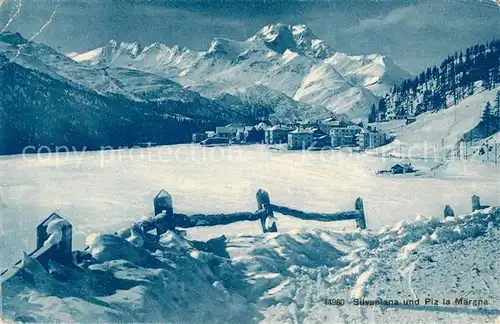 AK / Ansichtskarte Silvaplana GR Panorama Wintersportplatz mit Piz la Margna Berninagruppe Alpen Kat. Silvaplana