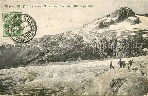 AK / Ansichtskarte Gletsch Naegelisgraetli und uebergang ueber den Rhonegletscher Gebirgspanorama Bergsteiger Kat. Rhone