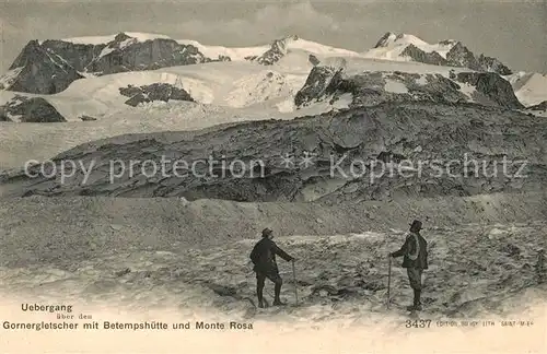 AK / Ansichtskarte Gornergrat Zermatt uebergang ueber Gornergletscher Betempshuette Monte Rosa Bergsteiger Walliser Alpen Kat. Gornergrat