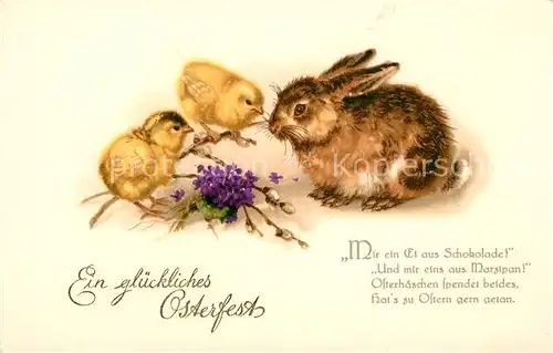 AK / Ansichtskarte Ostern Easter Paques Hase Kueken Veilchen Gedicht Litho Kat. Greetings
