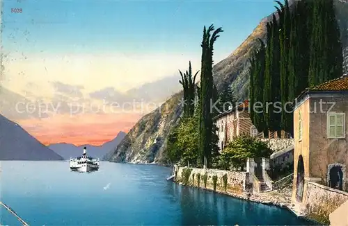 AK / Ansichtskarte Oria Lago di Lugano Haeuserpartie am Luganersee Dampfer Alpen Kat. Lugano
