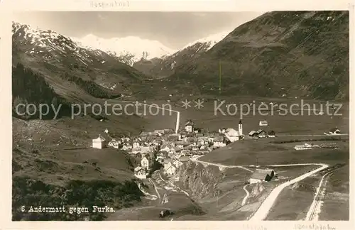 AK / Ansichtskarte Andermatt Landschaftspanorama gegen Furka Alpen Fliegeraufnahme Kat. Andermatt
