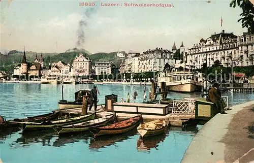 AK / Ansichtskarte Luzern LU Schweizerhofquai Vierwaldstaettersee Bootsanleger Dampfer Kat. Luzern