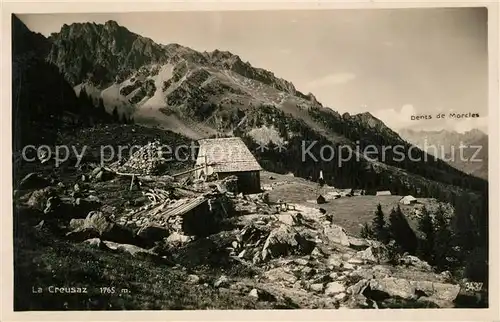 AK / Ansichtskarte La Creusaz Berghuette Alpenpanorama Blick zu Dents de Morcles