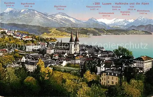 AK / Ansichtskarte Luzern Vierwaldstaettersee Hofkirche und die Alpen