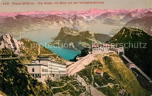 AK / Ansichtskarte Pilatus Kulm Berghotels mit Blick auf den Vierwaldstaettersee Alpenpanorama Kat. Pilatus Kulm
