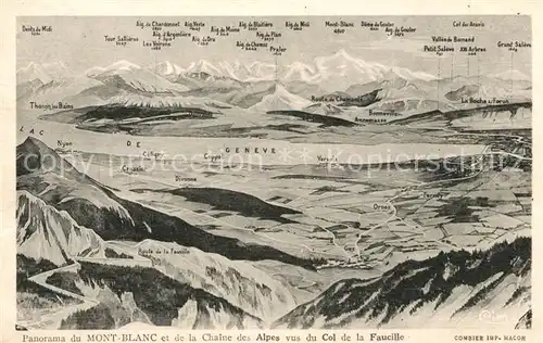 AK / Ansichtskarte Genfersee Lac Leman Panorama du Mont Blanc et de la Chaine des Alpes vus du Col de la Faucille Kat. Genf