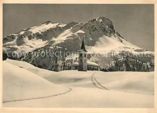 AK / Ansichtskarte Maloja GR Bergkirche Winterpanorama Alpen Schweizer Alpenkalender Kat. Maloja Graubuenden