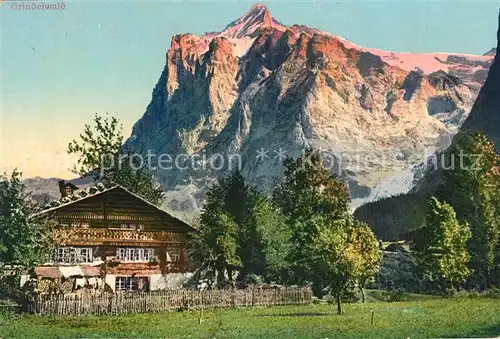 AK / Ansichtskarte Grindelwald Bauernhof mit Blick zum Wetterhorn Berner Alpen Kat. Grindelwald