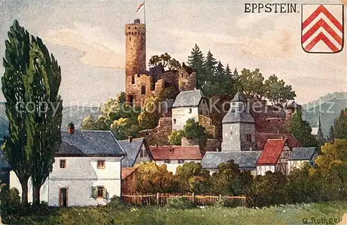 AK / Ansichtskarte Eppstein Taunus Ortsansicht mit Burgruine Wappen Kuenstlerkarte Kat. Eppstein