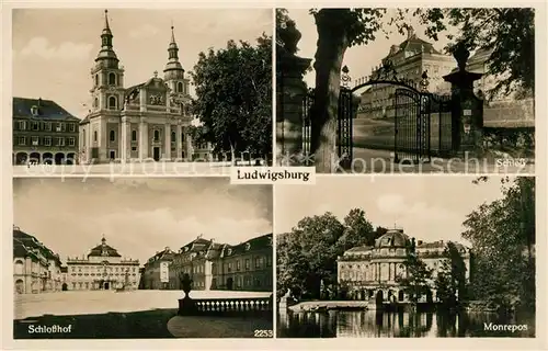 AK / Ansichtskarte Ludwigsburg Wuerttemberg Kirche Schloss Schlosshof Monrepos