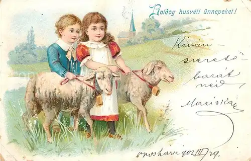 AK / Ansichtskarte Ostern Easter Paques Kinder Schafe Litho  Kat. Greetings