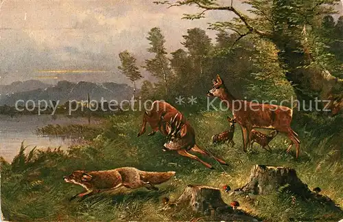 AK / Ansichtskarte Fuchs Tiere Hirsch Rehe  Kat. Tiere