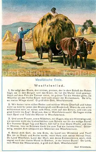 AK / Ansichtskarte Liederkarte Westfalenlied Westfaelische Ernte  Kat. Musik