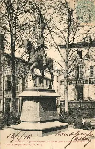 AK / Ansichtskarte Nancy Lothringen Square Lafayette Statue de Jeanne d Arc par Fremiet Kat. Nancy