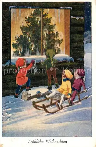 AK / Ansichtskarte Schlitten Schnee Kinder Weihnachtsbaum Weihnachten  Kat. Sport