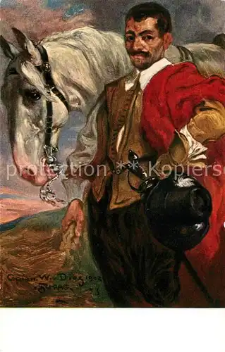 AK / Ansichtskarte Verlag Galerie Muenchner Meister Nr. 4 Kopie nach W. v. Diez von Julius Schrag Kavalier mit Pferd  Kat. Verlage