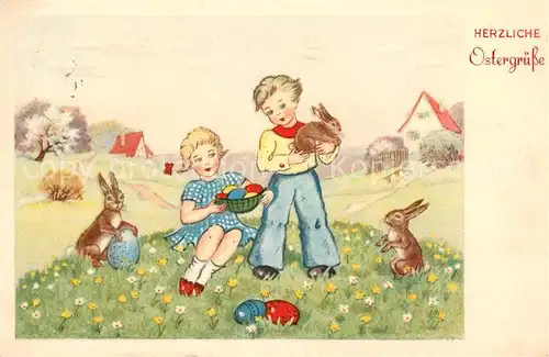 AK / Ansichtskarte Ostern Easter Paques Kinder Hasen Ostereier  Kat. Greetings