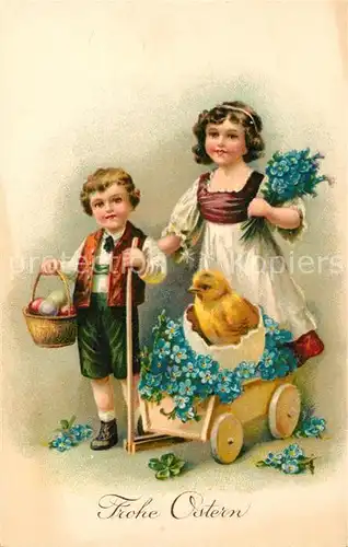 AK / Ansichtskarte Ostern Easter Paques Kinder Vergissmeinnicht Ostereier Kueken Litho  Kat. Greetings