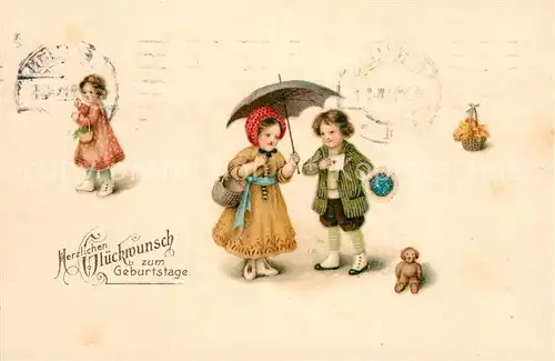 AK / Ansichtskarte Geburtstag Kinder Regenschirm Teddybaer Litho Kat. Greetings