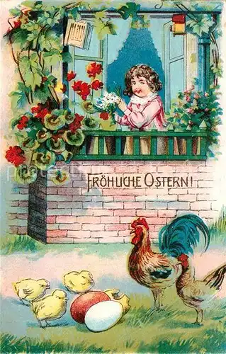 AK / Ansichtskarte Ostern Easter Paques Hahn Huhn Kueken Eier Kind Litho Kat. Greetings