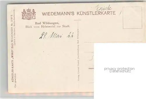 AK / Ansichtskarte Verlag Wiedemann WIRO Nr. 2238 B Bad Wildungen Blick vom Helenental zur Stadt Kat. Verlage