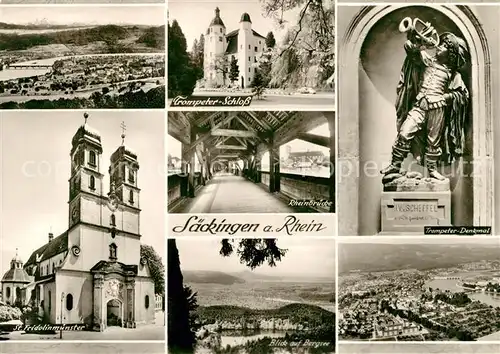 AK / Ansichtskarte Bad Saeckingen Trompeter Schloss Denkmal Fliegeraufnahme Bergsee Rheinbruecke Kat. Bad Saeckingen