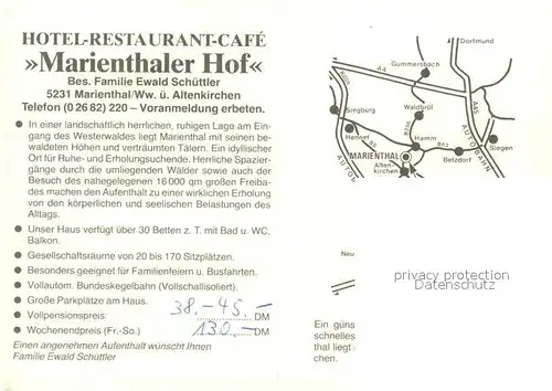 AK / Ansichtskarte Marienthal Westerwald Hotel Restaurant Marienthaler Hof Kat. Seelbach bei Hamm (Sieg)