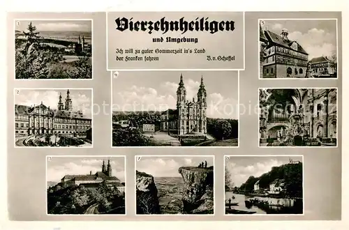 AK / Ansichtskarte Vierzehnheiligen mit Banz Schlosshof Schloss Banz Basilika Staffelstein Inneres der Basilika Staffelberg Hausen mit Schloss Banz Kat. Bad Staffelstein