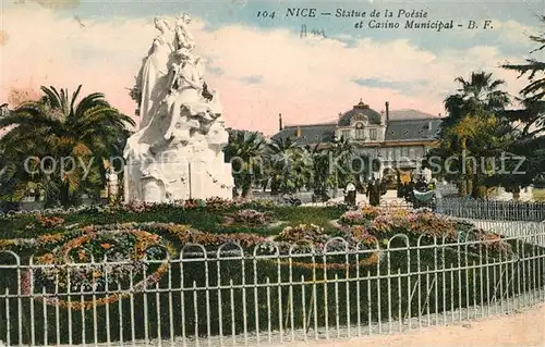 AK / Ansichtskarte Nice Alpes Maritimes Statue de la Poesie et Casino Municipal Kat. Nice