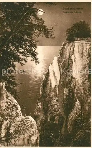 AK / Ansichtskarte Stubbenkammer Ruegen Zerklueftete Schlucht Kreidefelsen im Mondschein Kat. Sassnitz