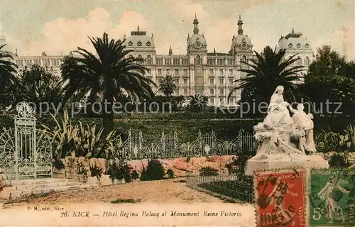 AK / Ansichtskarte Nice Alpes Maritimes Hotel Regina Palace et Monument Reine Victoria Kat. Nice