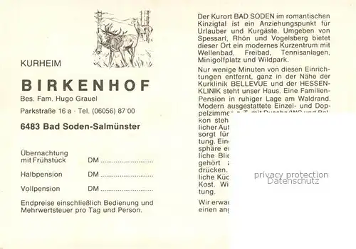 AK / Ansichtskarte Bad Soden Salmuenster Kurheim Birkenhof Kat. Bad Soden Salmuenster
