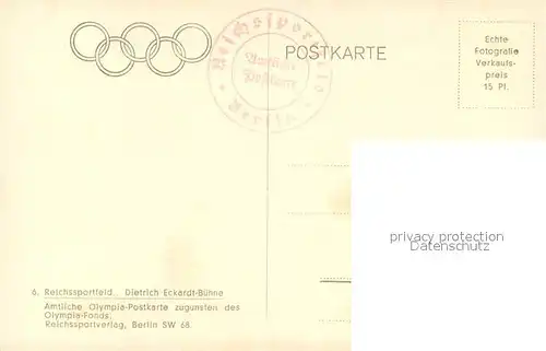 Berlin Reichssportfeld Dietrich Eckardt Buehne Amtliche Olympia Postkarte Kat. Berlin