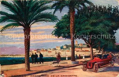 Cannes Alpes Maritimes Promenade de la Croisette des palmiers Automobile Kuenstlerkarte Kat. Cannes