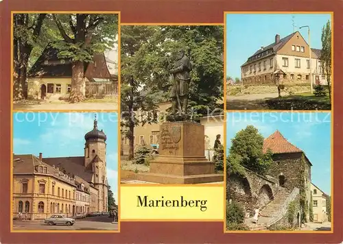 AK / Ansichtskarte Marienberg Erzgebirge Lindenhaeusel Denkmal Herzog Heinrich der Fromme Zschopauer Tor Stadtmauer Kat. Marienberg