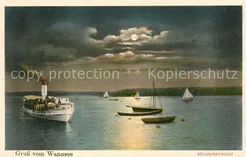 Wannsee Mondscheinnacht Ausflugsdampfer Segelboote Kat. Berlin