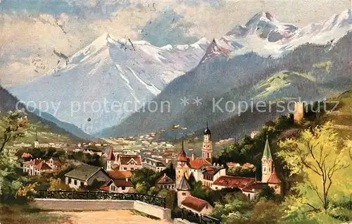 Meran Merano Gesamtansicht mit Alpenpanorama Kuenstlerkarte