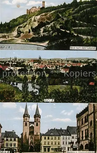 Hof Cham Blick nach dem Labyrinth Burgruine Stadtpanorama Michaeliskirche Kat. Cham