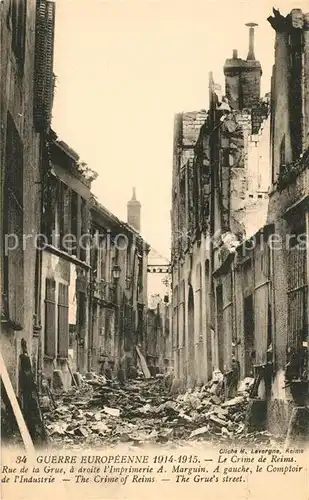 Reims Champagne Ardenne Guerre Europeenne 1914 1915 Le Crime de Reims Rue de la Grue 1. Weltkrieg Kat. Reims