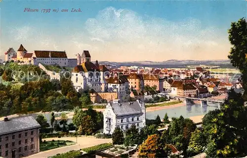 Fuessen Allgaeu Stadtpanorama mit Schloss Blick ueber den Lech Photochromiekarte Nr 11748 Kat. Fuessen