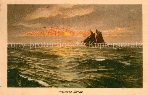 Mueritz Sonnenuntergang am Meer Segelboot Kat. Seeheilbad Graal Mueritz