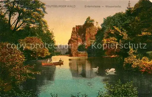 Externsteine Wasserseite Teutoburger Wald Schwaene Ruderboot Kat. Detmold