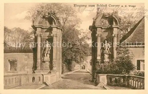 Corvey Eingang zum Schloss Statuen Kat. Hoexter
